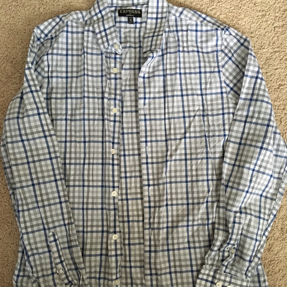 Express Mens Blue/Gray Button-Down
